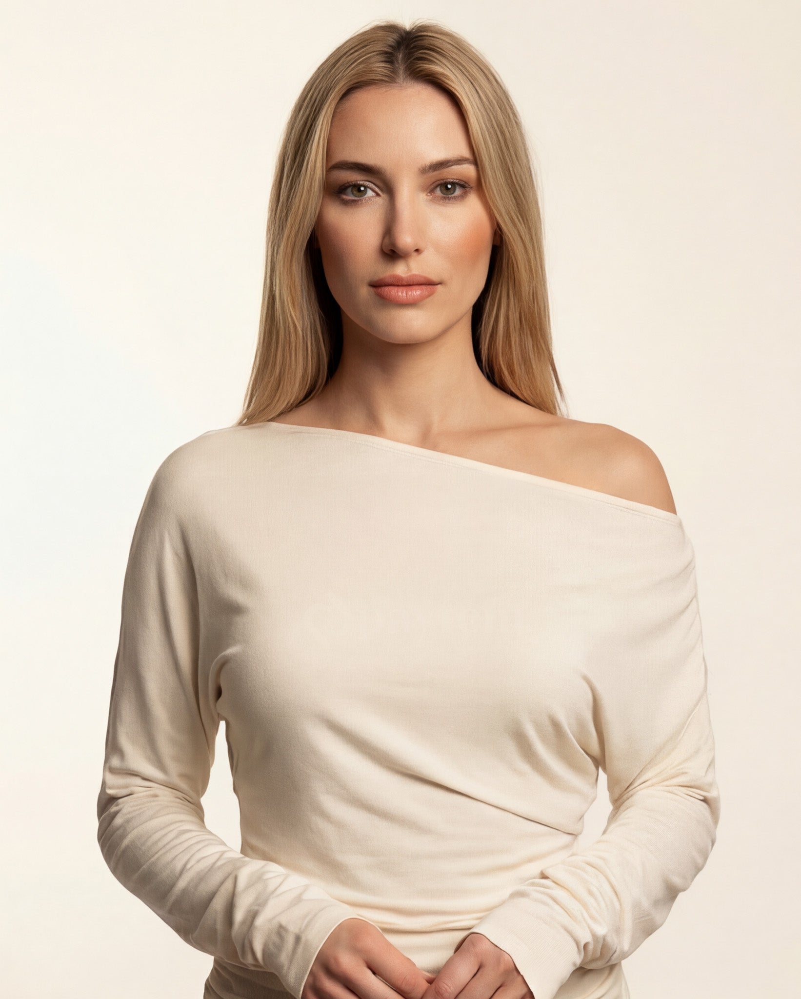 Natural Soft Cowl Neck Long Sleeve Blouse