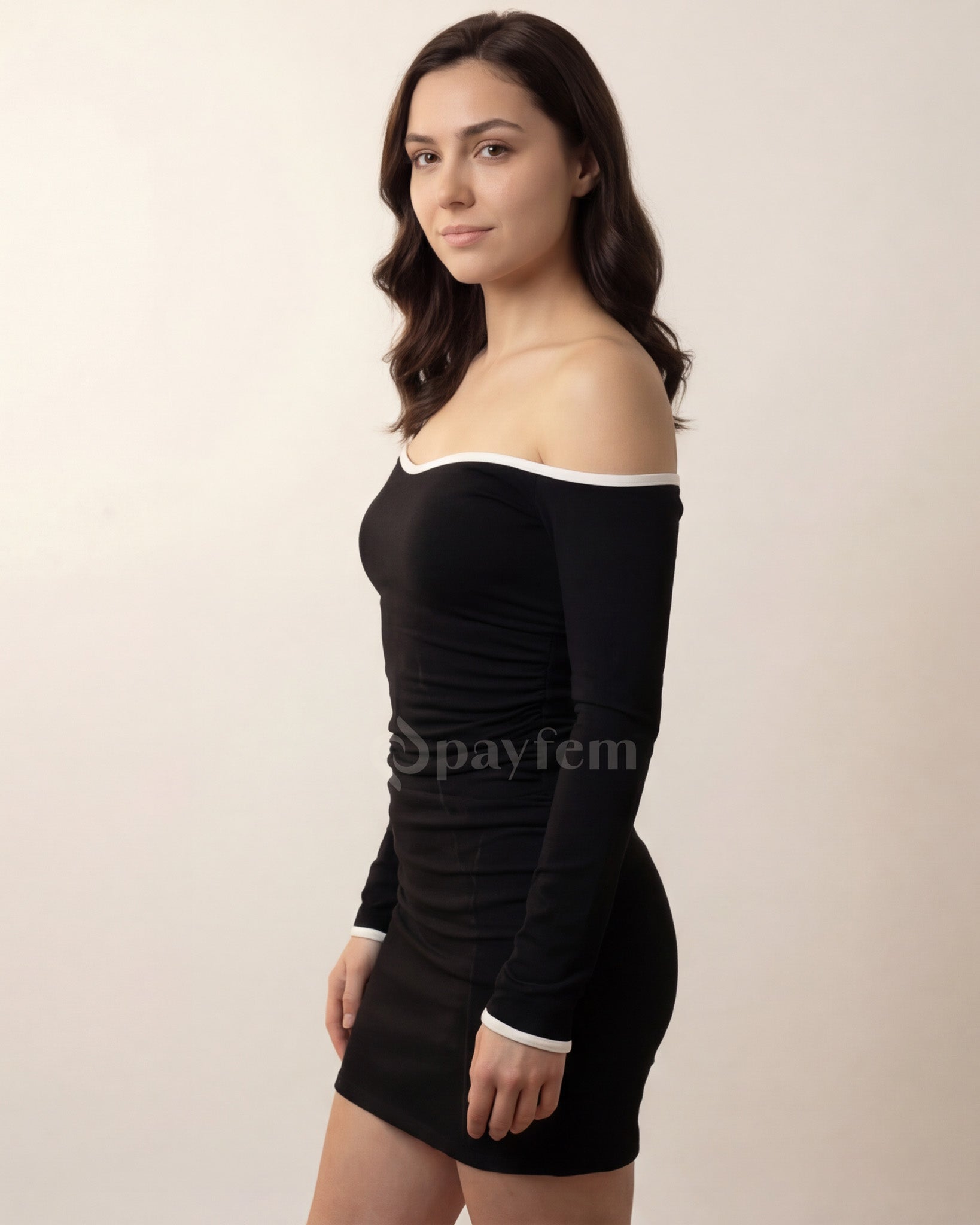 Natural Soft Contrast Piping Mini Dress