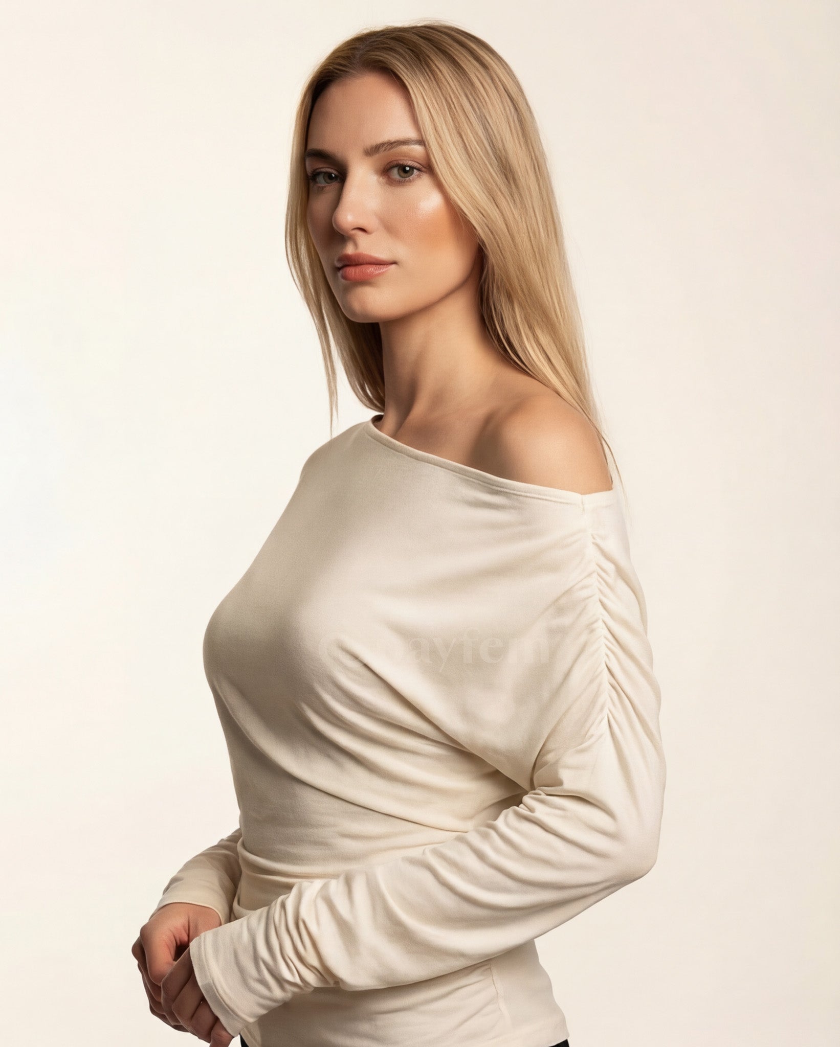 Natural Soft Cowl Neck Long Sleeve Blouse