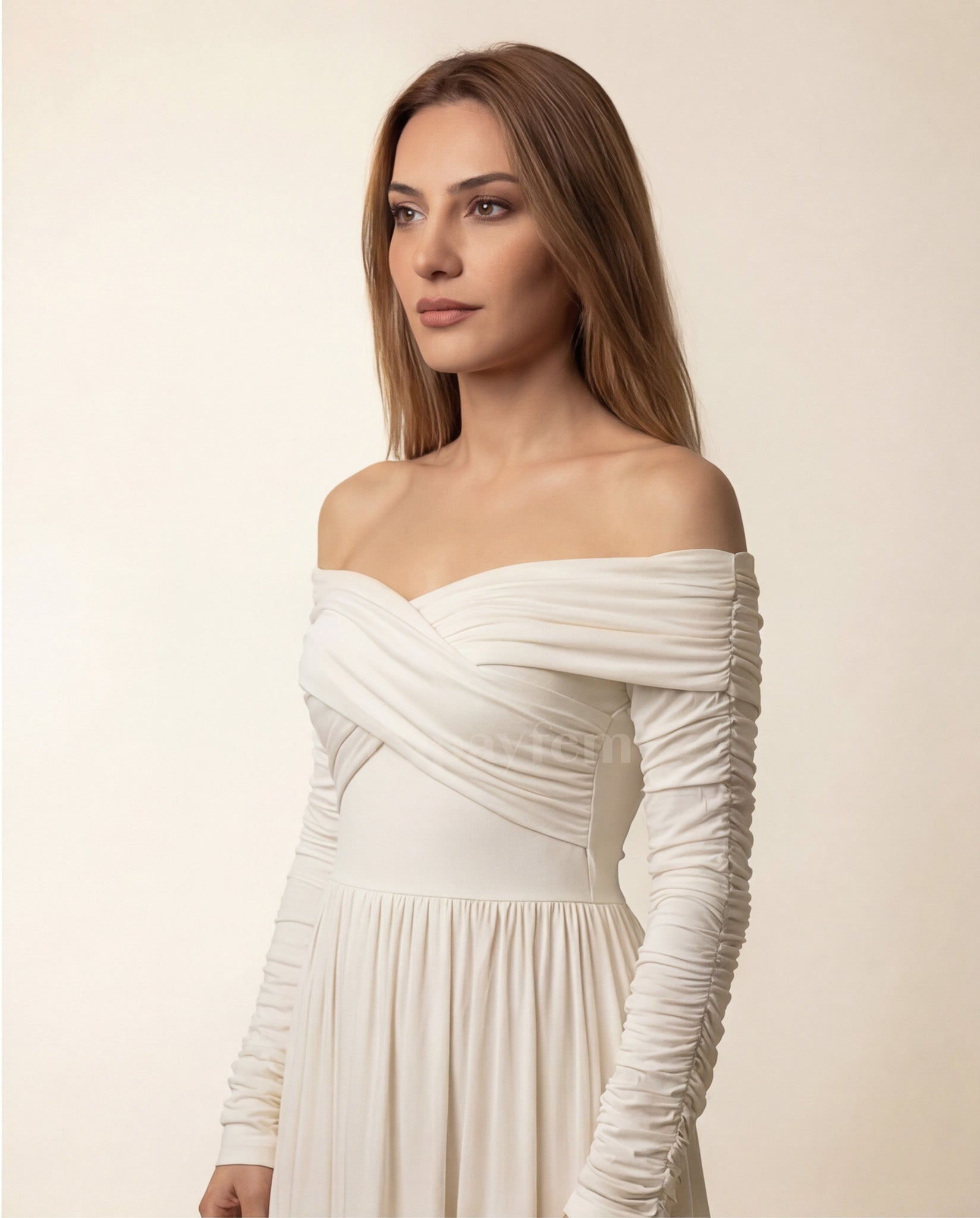 Natural Soft Boat Neck Dress