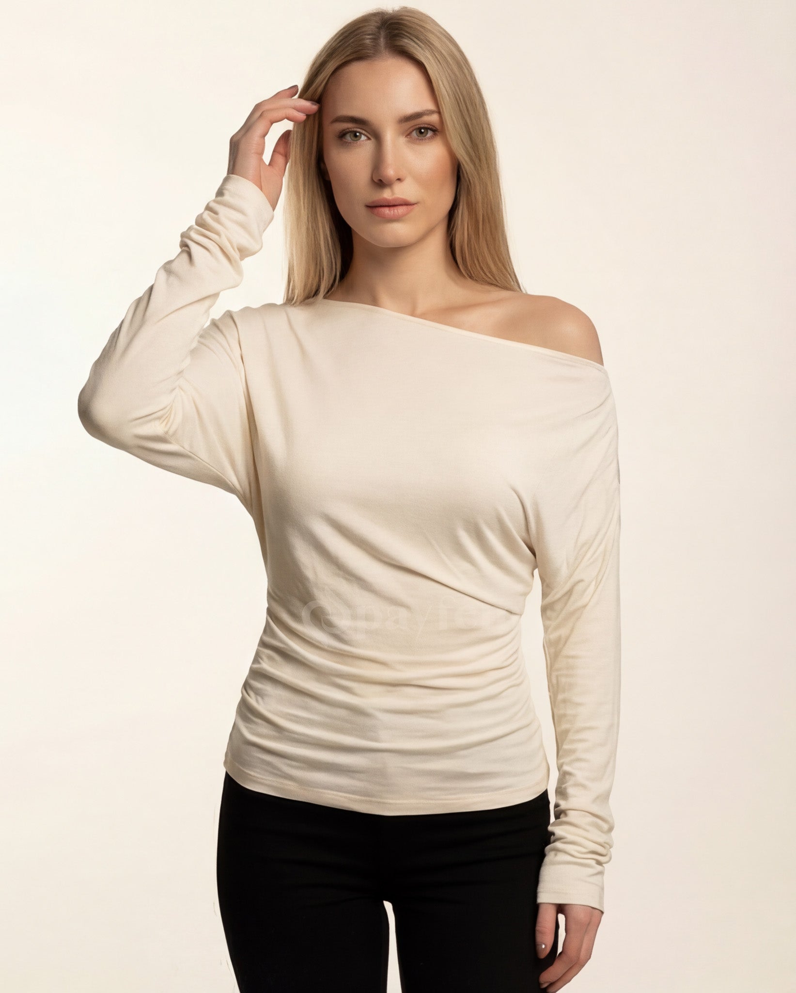 Natural Soft Cowl Neck Long Sleeve Blouse