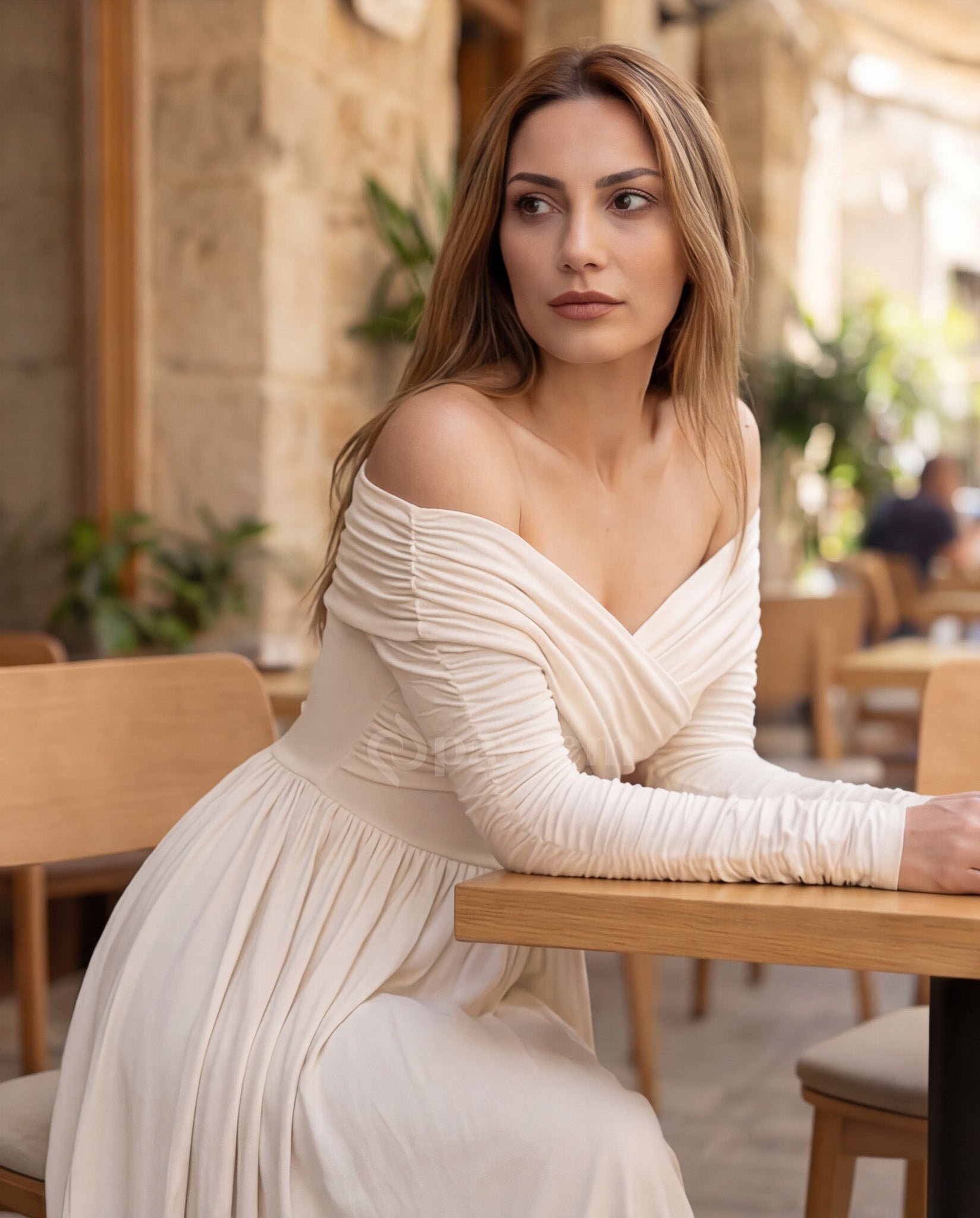 Natural Soft Boat Neck Dress